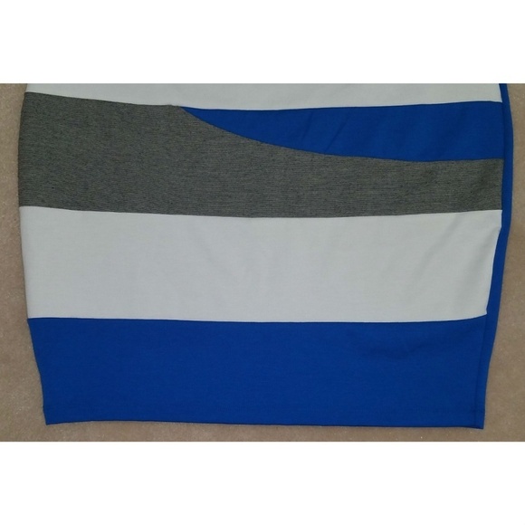 Last Exit Skirt Size 3X Gray White Blue Color Block Stripes Elastic Waistband - Picture 3 of 5